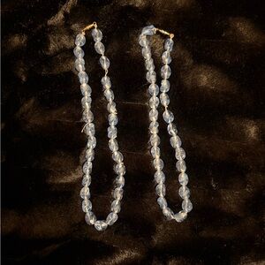 2 Vintage Elegant Blue Aquamarine? Beaded Strung Necklaces & Blue Brooch